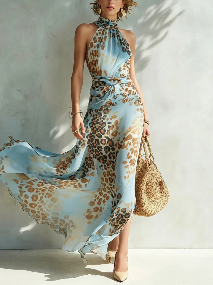 Eloria - Transparentes Neckholder-Maxikleid mit Leopard-Print