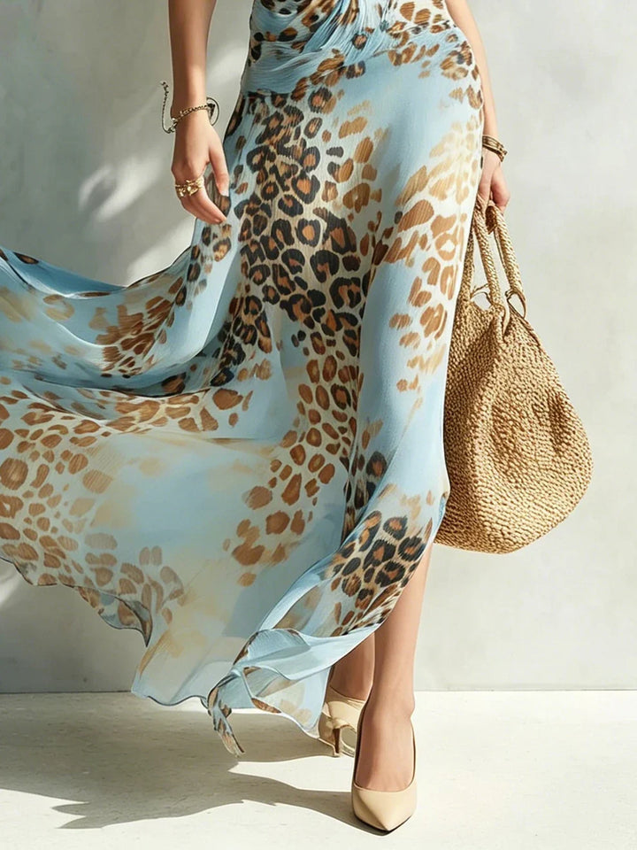 Eloria - Transparentes Neckholder-Maxikleid mit Leopard-Print