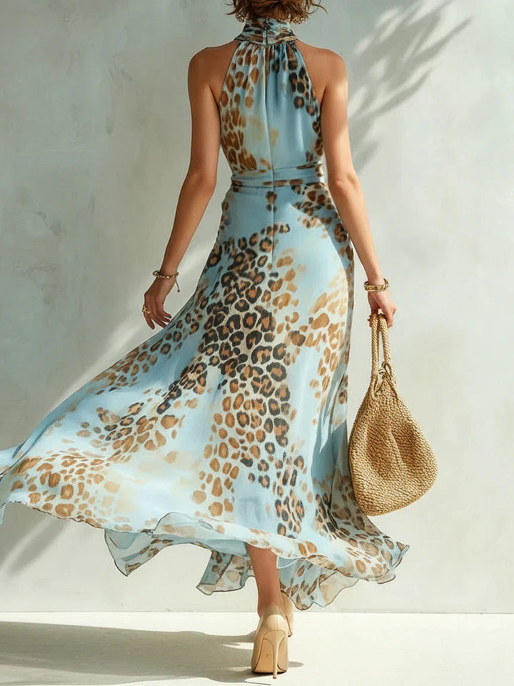 Eloria - Transparentes Neckholder-Maxikleid mit Leopard-Print