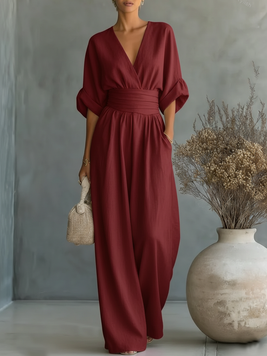 Solavie - Fließender Jumpsuit mit weitem Bein