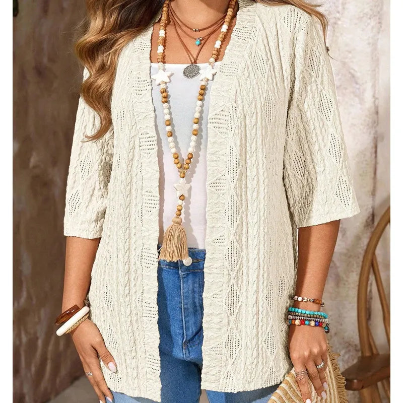 Delienne - Softtouch-Cardigan mit Ajourmuster