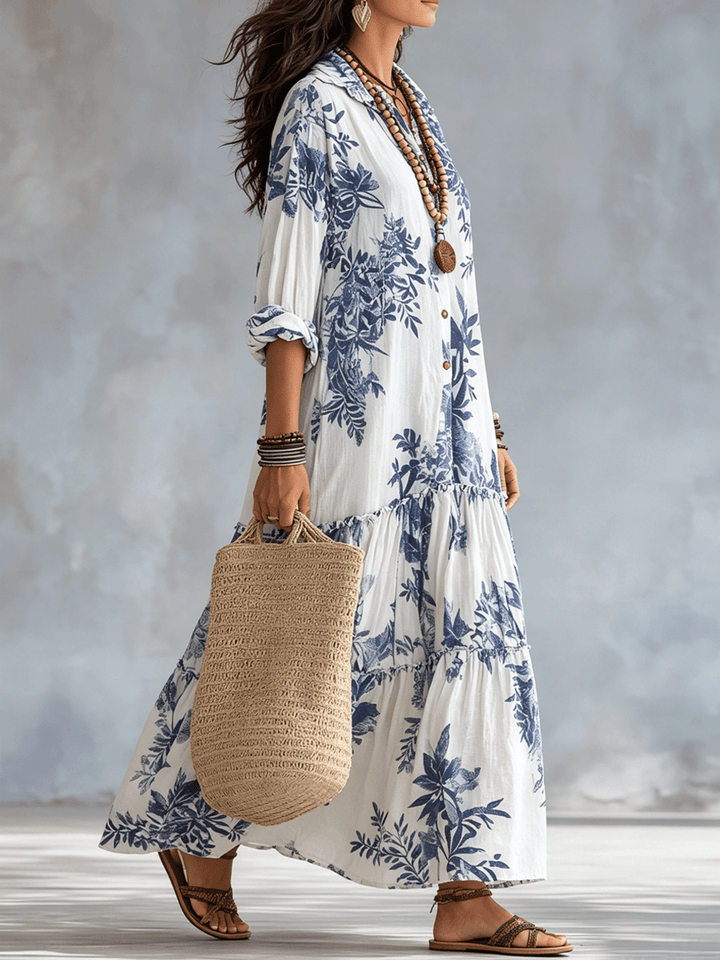 Thealise - Leichtes, florales Maxikleid mit Knopfleiste