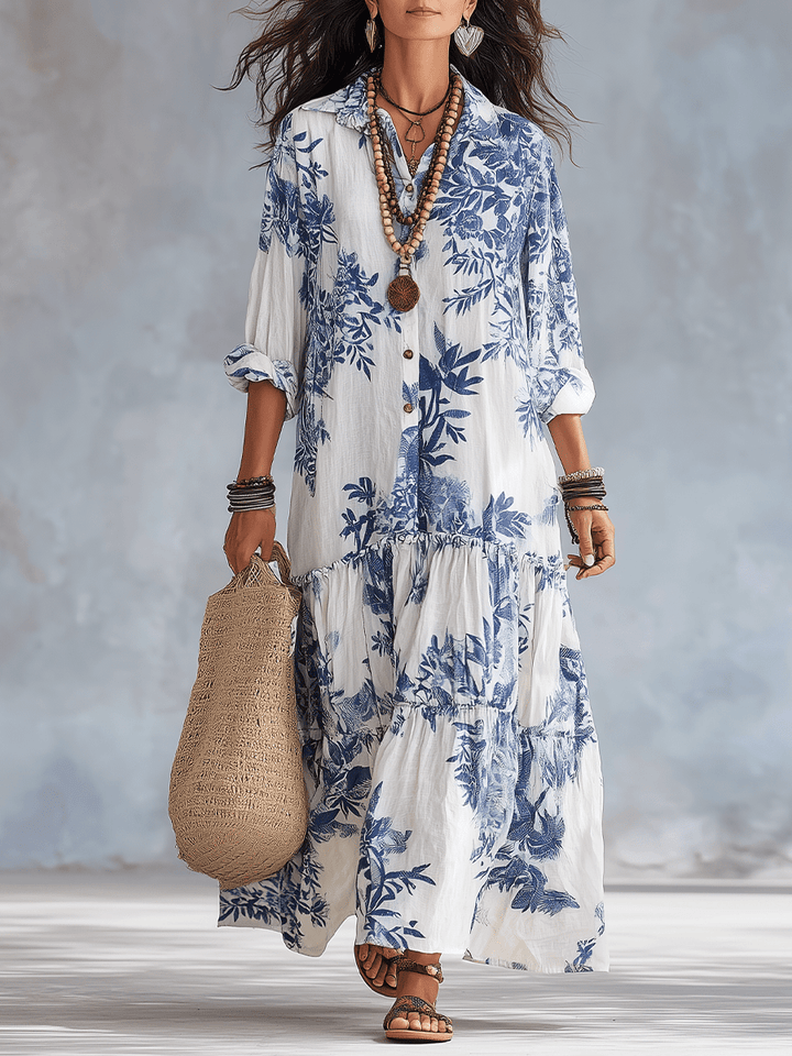 Thealise - Leichtes, florales Maxikleid mit Knopfleiste