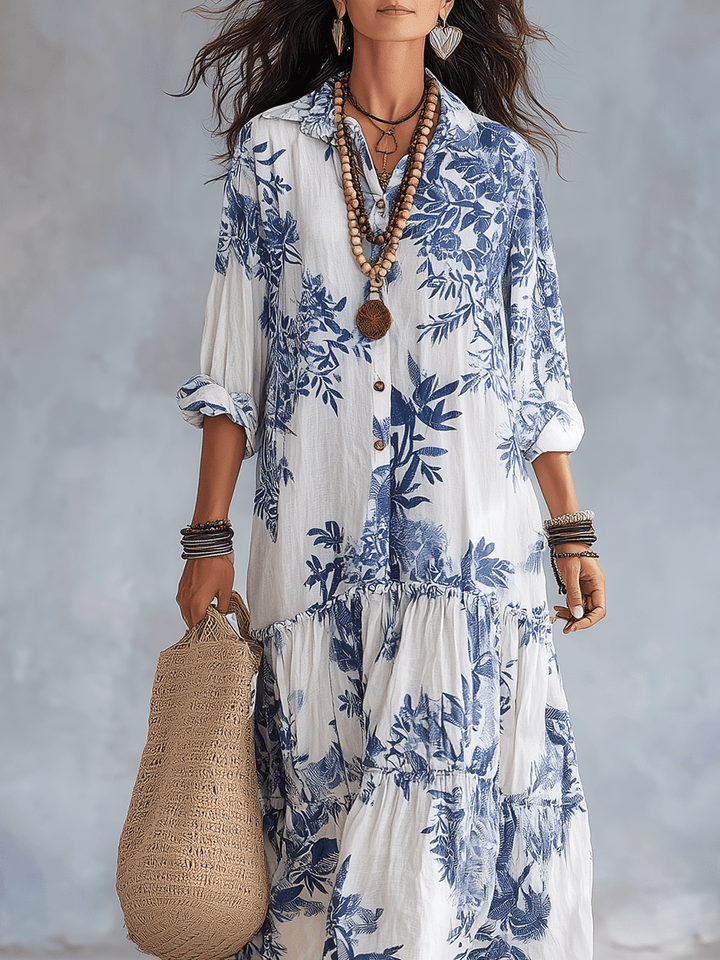 Thealise - Leichtes, florales Maxikleid mit Knopfleiste
