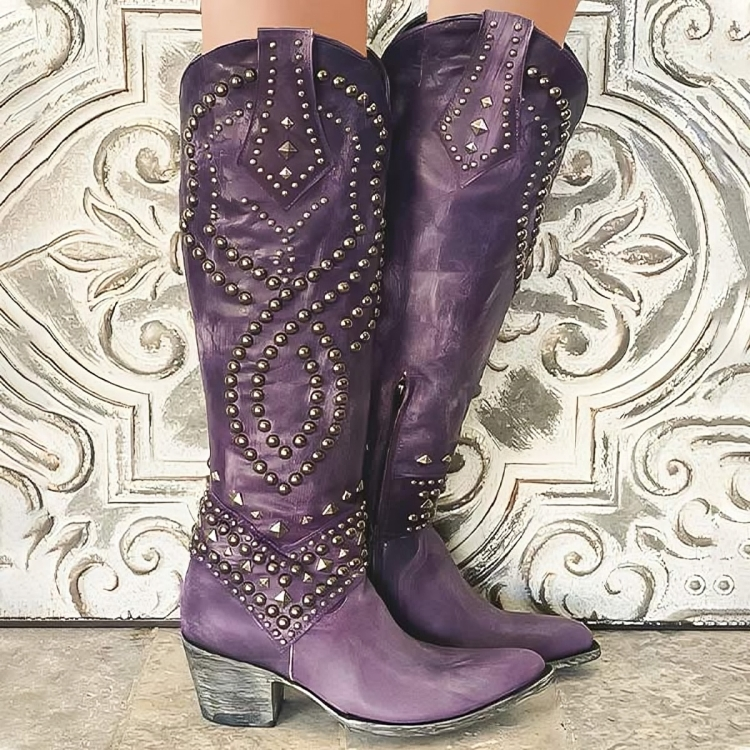 Sylverelle - Nietenbesetzte Vintage-Cowboystiefel