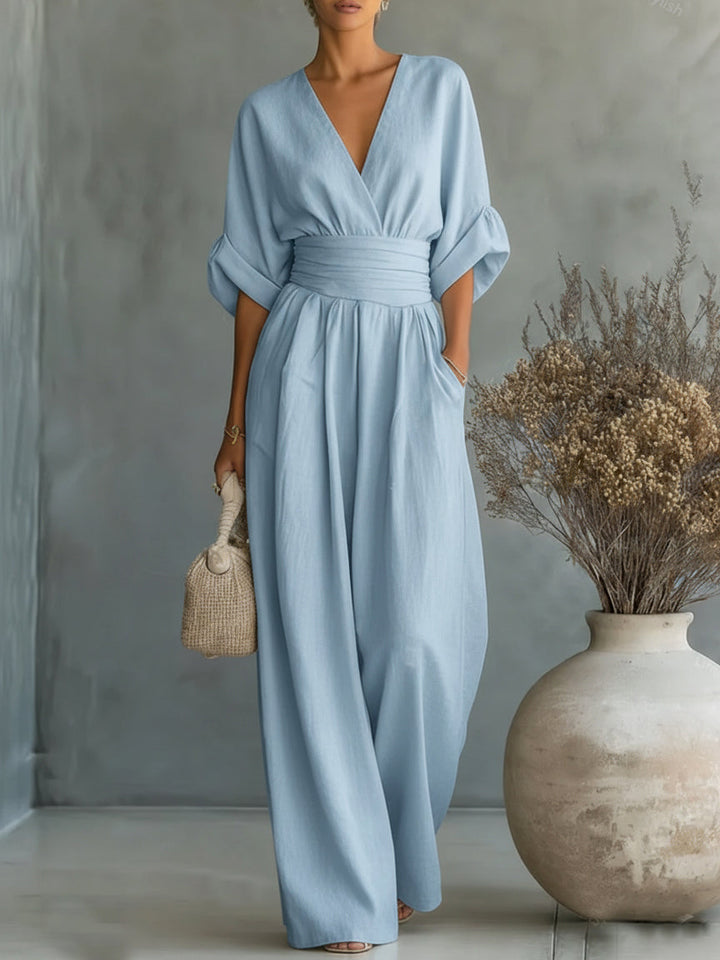 Solavie - Fließender Jumpsuit mit weitem Bein