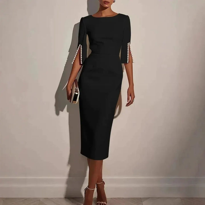 Avalyn - Midikleid mit perlenbesetzten Ärmeln