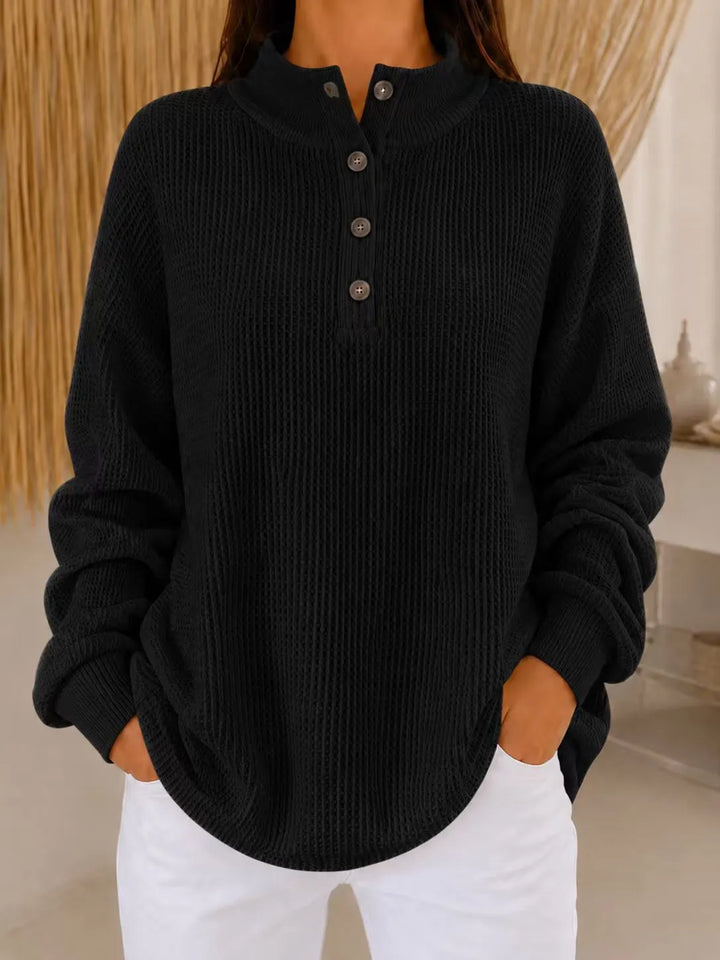 Belliora - Strukturstrick-Pullover mit Kragen und Knopfleiste