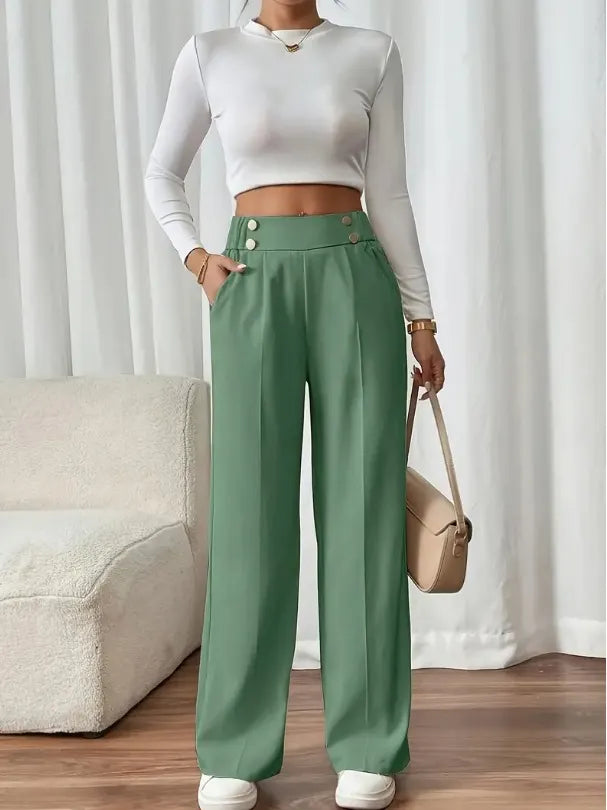 Ashlena - hochtaillierte, weit geschnittene Hose mit Soft-Touch