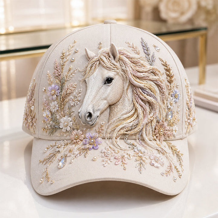 Arlena - Statement-Mütze mit floralen Pferde-Akzenten
