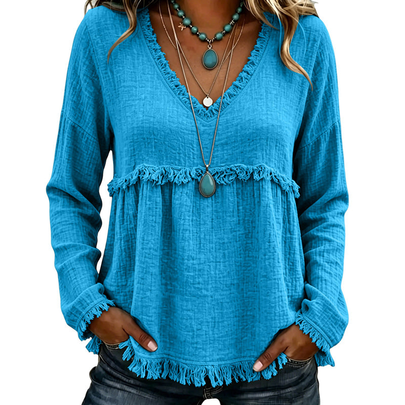 Ariselle - Bluse mit Fransenbesatz und V-Ausschnitt
