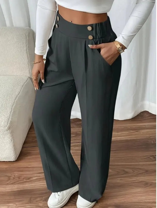Ashlena - hochtaillierte, weit geschnittene Hose mit Soft-Touch