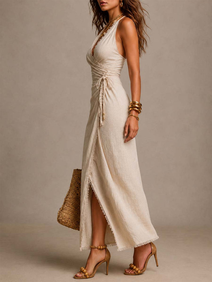 Aeloria - Wickel-Midikleid aus Premium-Leinen