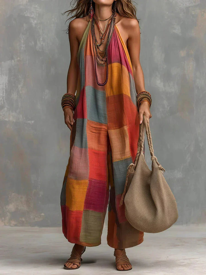 Estelina - Premium Patchwork-Neckholder-Jumpsuit