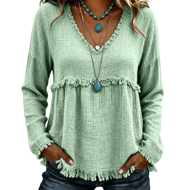 Ariselle - Bluse mit Fransenbesatz und V-Ausschnitt