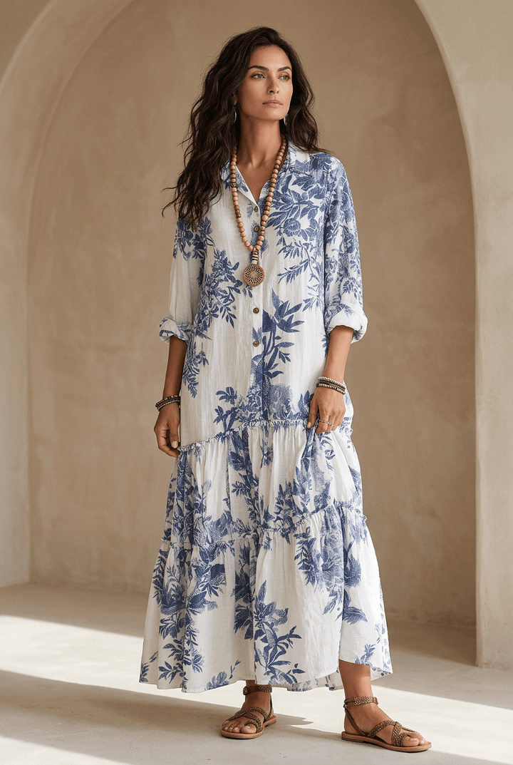 Thealise - Leichtes, florales Maxikleid mit Knopfleiste