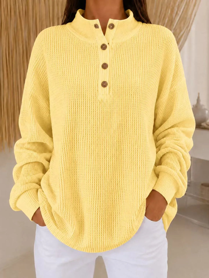 Belliora - Strukturstrick-Pullover mit Kragen und Knopfleiste
