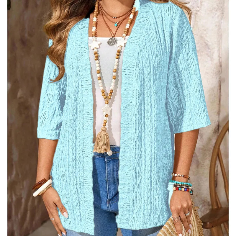 Delienne - Softtouch-Cardigan mit Ajourmuster