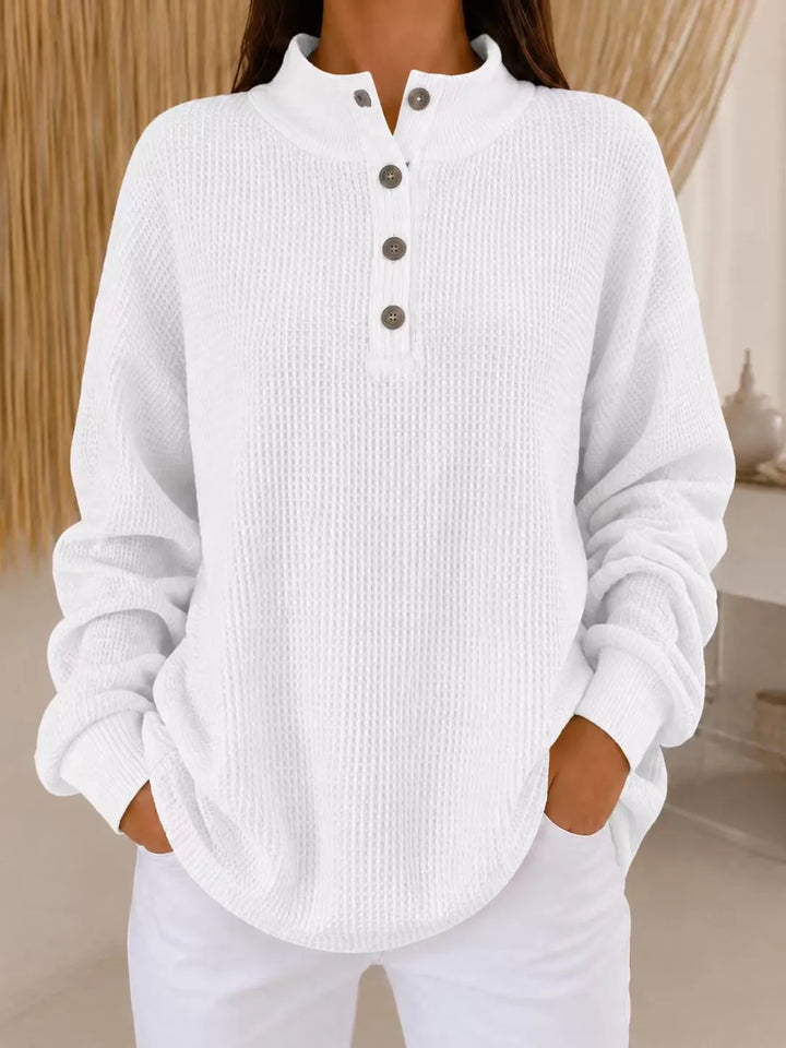 Belliora - Strukturstrick-Pullover mit Kragen und Knopfleiste
