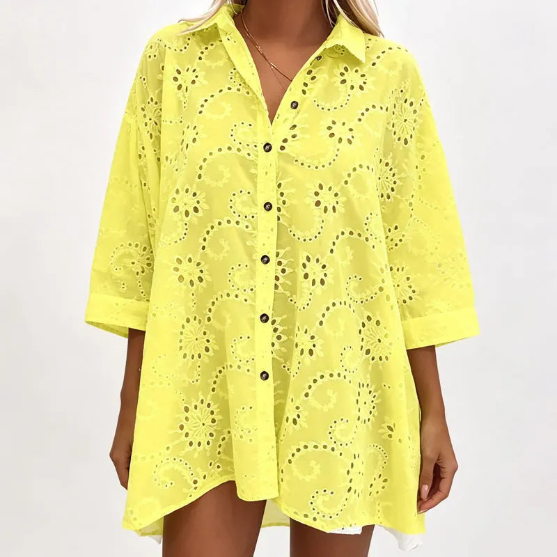 Amarielle - Luftiges besticktes Kleid mit durchgehender Knopfleiste