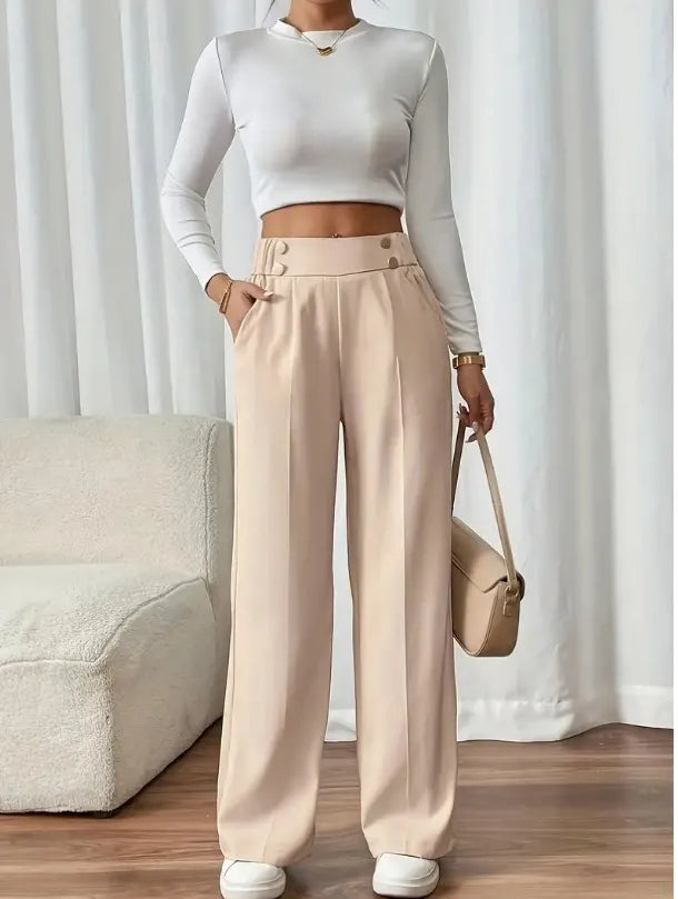 Ashlena - hochtaillierte, weit geschnittene Hose mit Soft-Touch