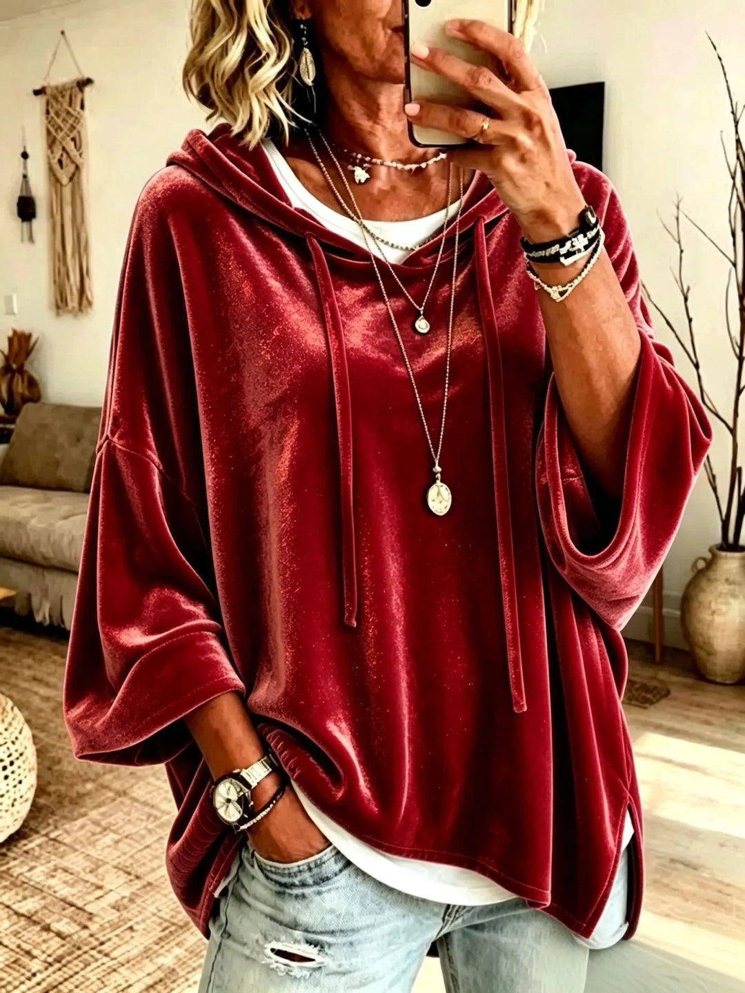 Fayelisse - Lässiger Samt-Lounge-Hoodie