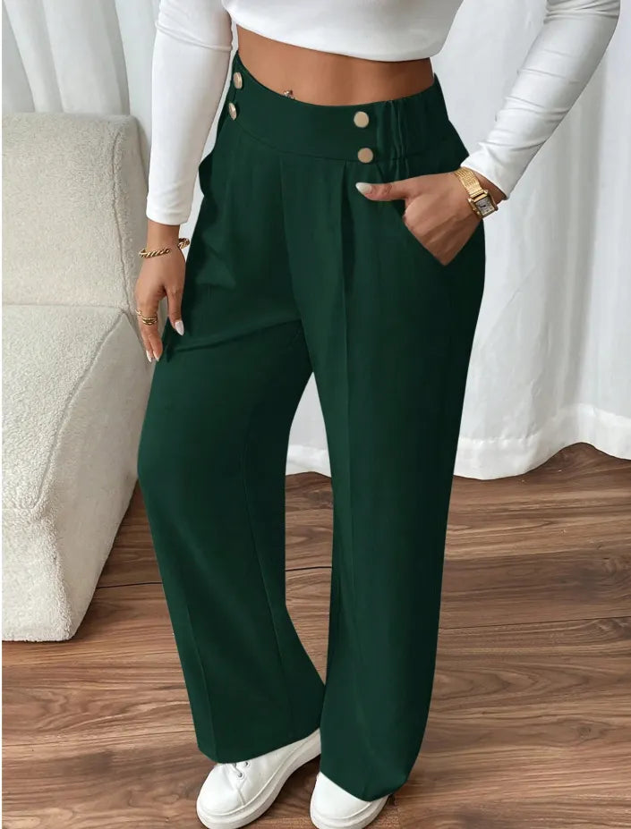 Ashlena - hochtaillierte, weit geschnittene Hose mit Soft-Touch