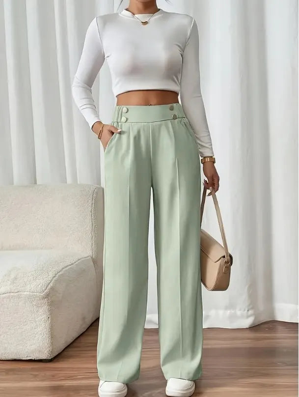 Ashlena - hochtaillierte, weit geschnittene Hose mit Soft-Touch