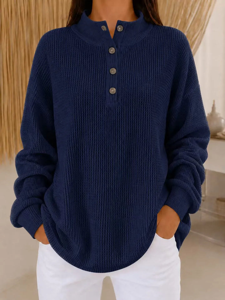 Belliora - Strukturstrick-Pullover mit Kragen und Knopfleiste
