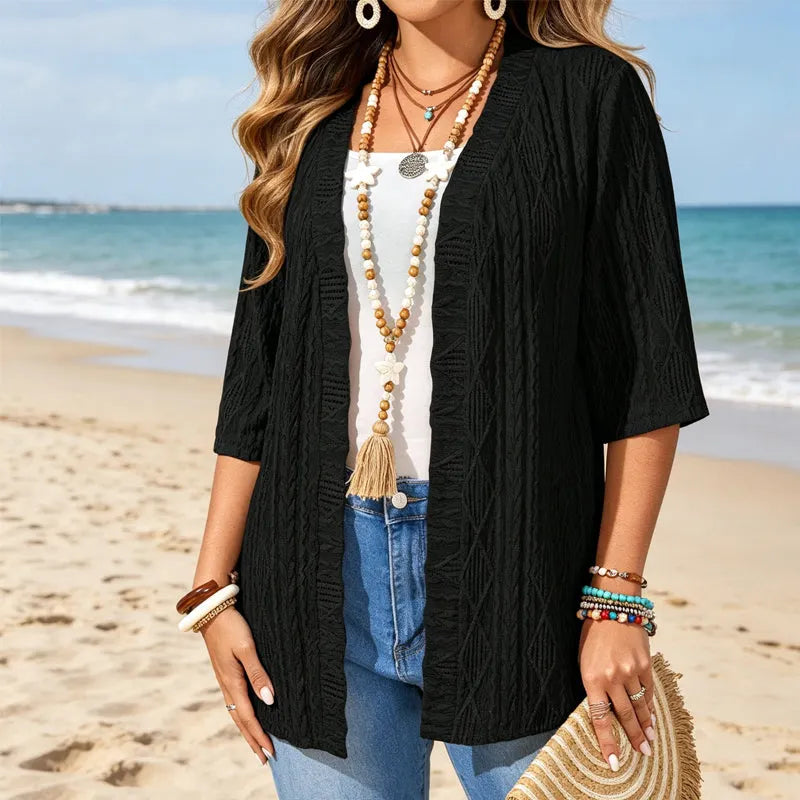 Delienne - Softtouch-Cardigan mit Ajourmuster