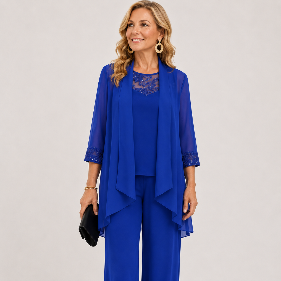 Aeliana - Elegantes dreiteiliges Set mit Blazer und weiter Hose