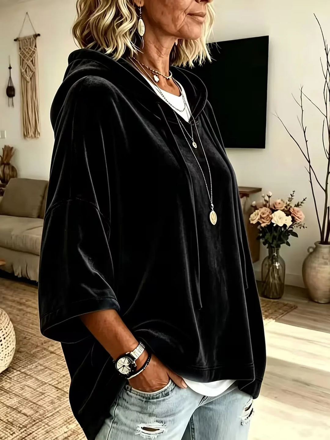 Fayelisse - Lässiger Samt-Lounge-Hoodie