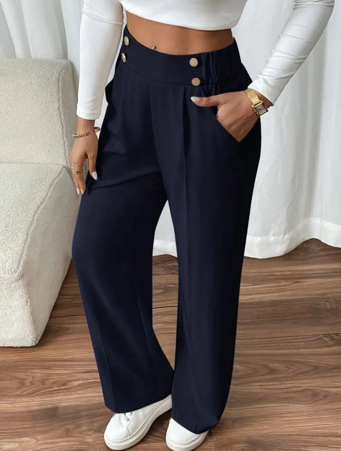 Ashlena - hochtaillierte, weit geschnittene Hose mit Soft-Touch