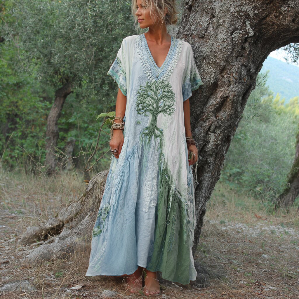 Carivienne - Vintage-Maxikleid mit Baum-Print