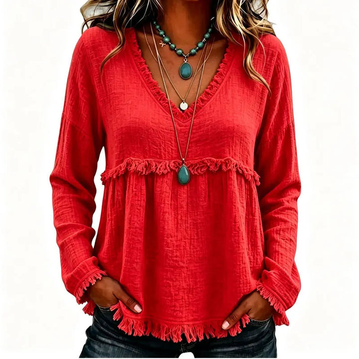 Ariselle - Bluse mit Fransenbesatz und V-Ausschnitt