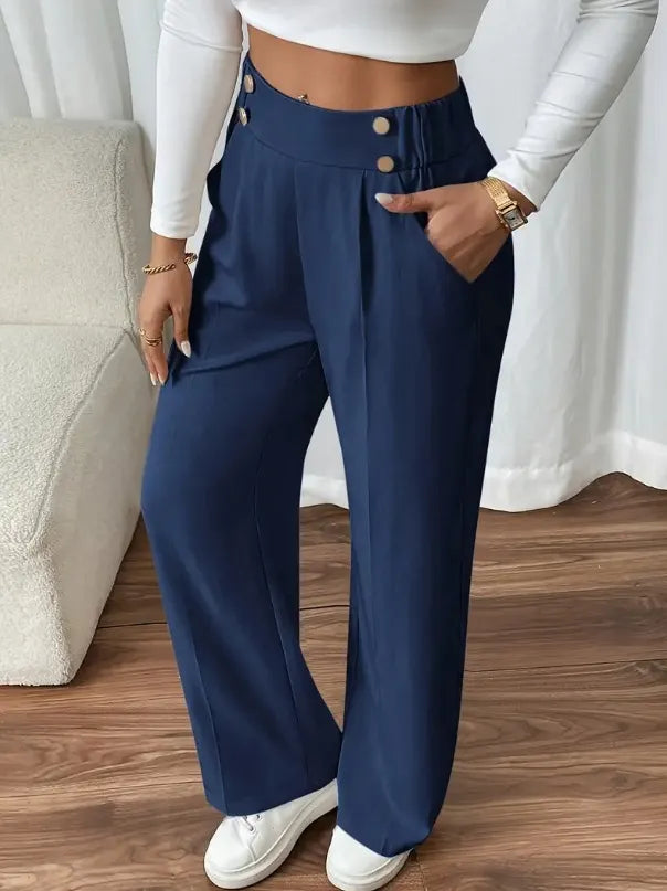 Ashlena - hochtaillierte, weit geschnittene Hose mit Soft-Touch