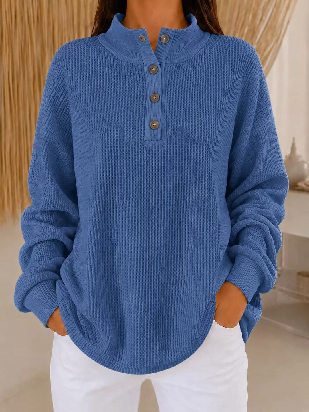 Belliora - Strukturstrick-Pullover mit Kragen und Knopfleiste