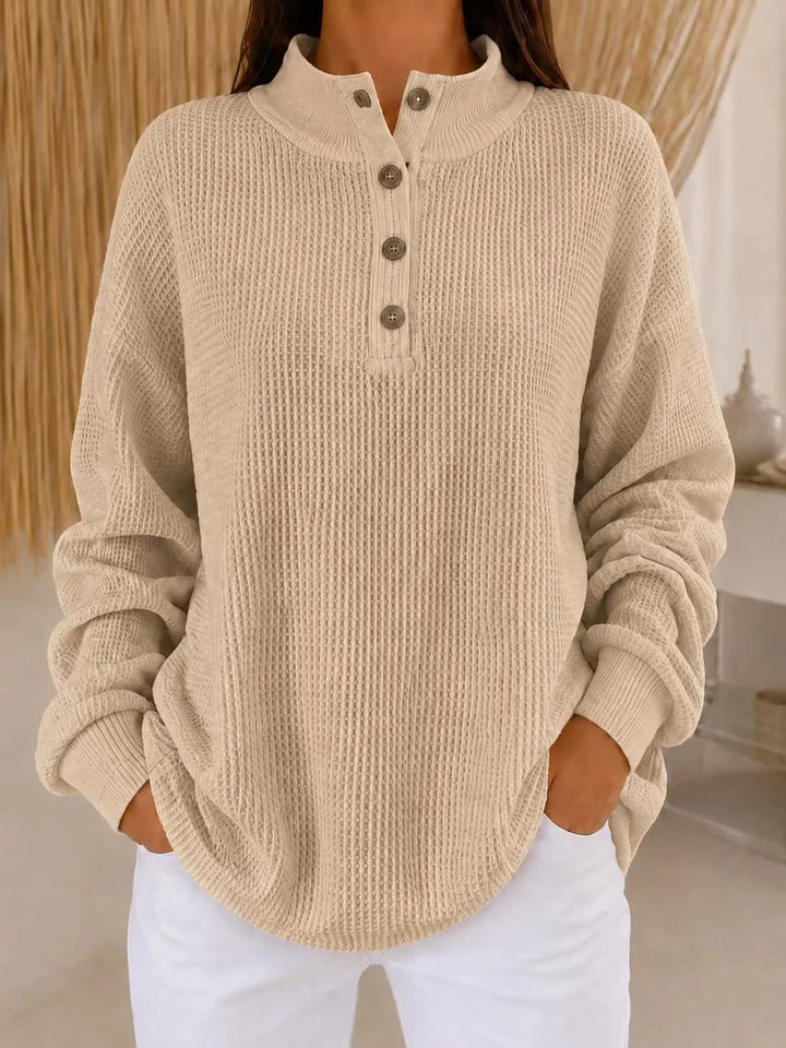 Belliora - Strukturstrick-Pullover mit Kragen und Knopfleiste