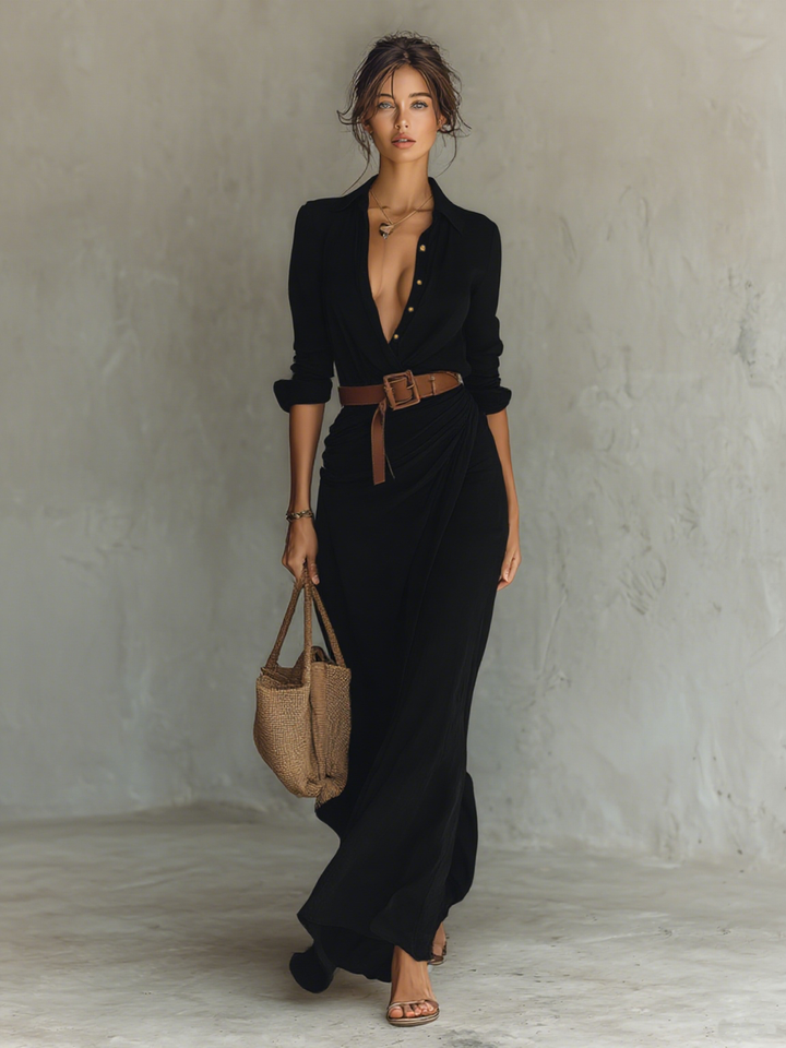 Calantha - Weiches Maxi-Hemdkleid mit Gürtel
