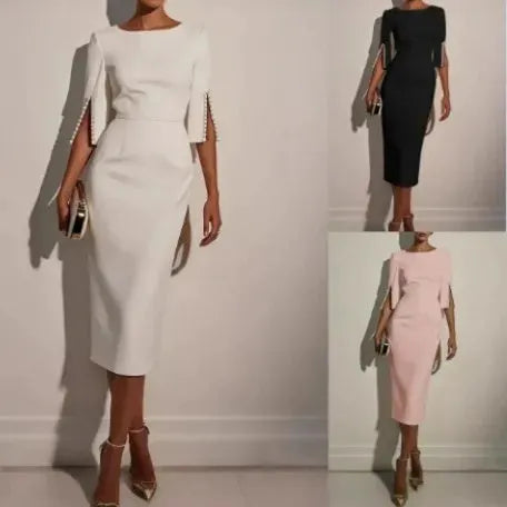 Avalyn - Midikleid mit perlenbesetzten Ärmeln