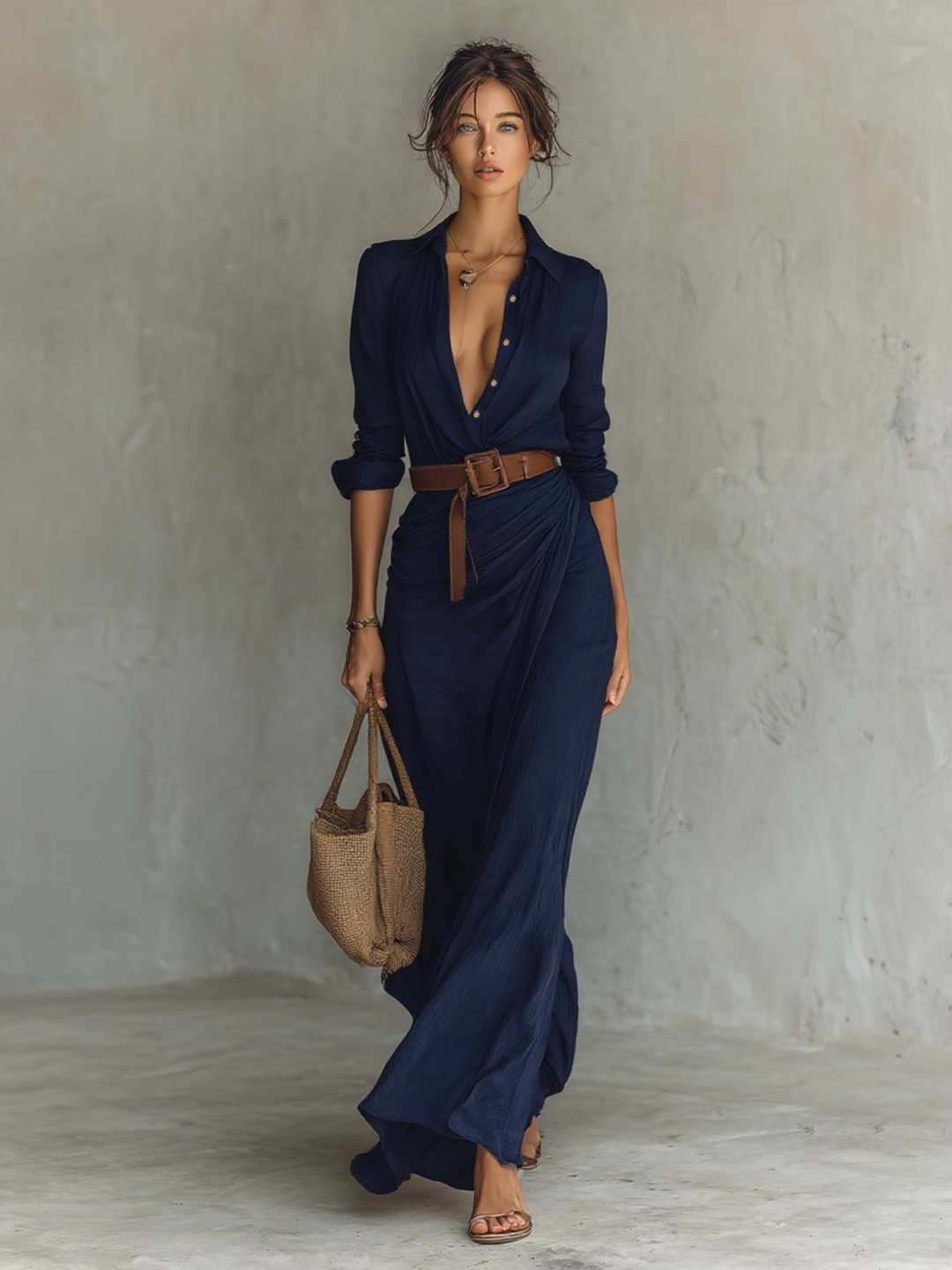 Calantha - Weiches Maxi-Hemdkleid mit Gürtel