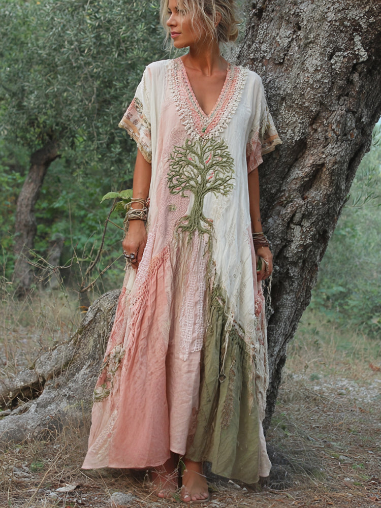 Carivienne - Vintage-Maxikleid mit Baum-Print
