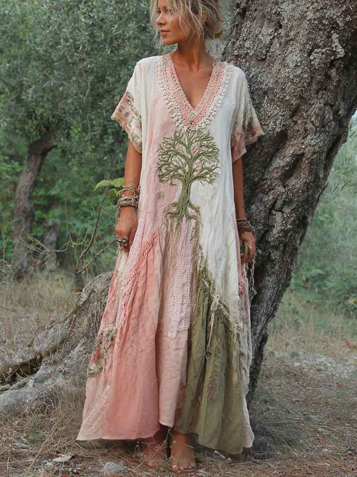 Carivienne - Vintage-Maxikleid mit Baum-Print