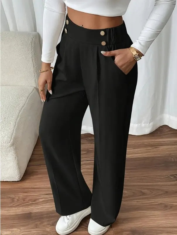 Ashlena - hochtaillierte, weit geschnittene Hose mit Soft-Touch
