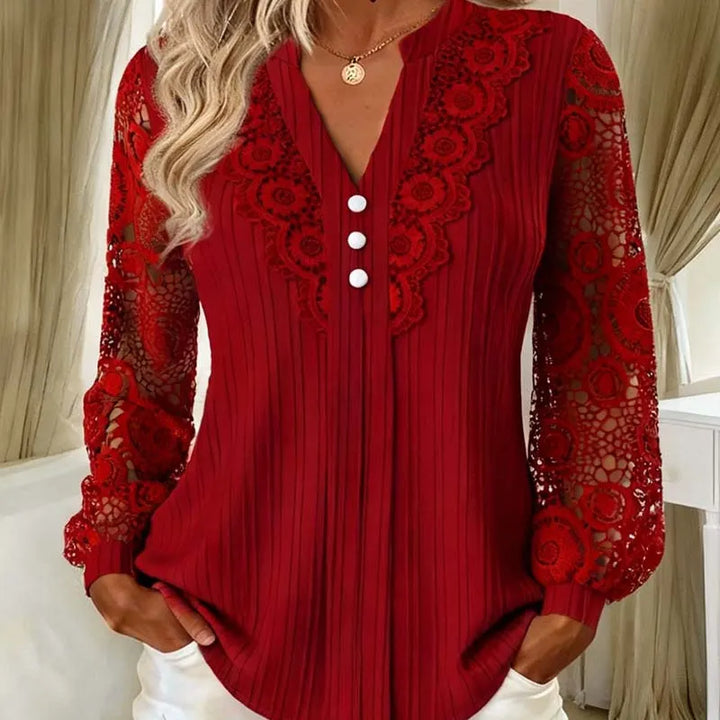 Brinoria - Bluse mit Ärmeln aus Spitze und V-Ausschnitt