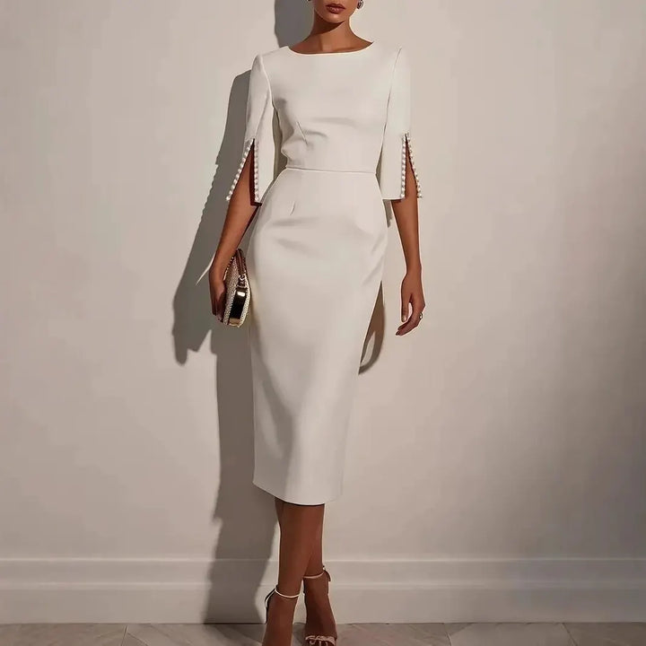 Avalyn - Midikleid mit perlenbesetzten Ärmeln