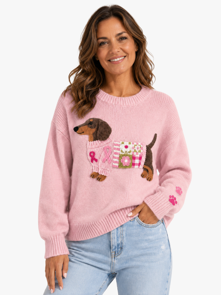 Caravine - Patchwork-Strickpullover mit Hundemotiv
