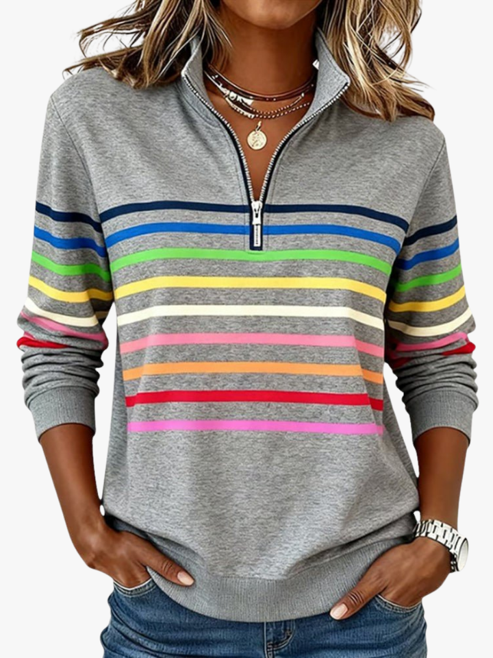 Corinelle - Gestreiftes Half-Zip-Sweatshirt in Soft-Touch-Qualität
