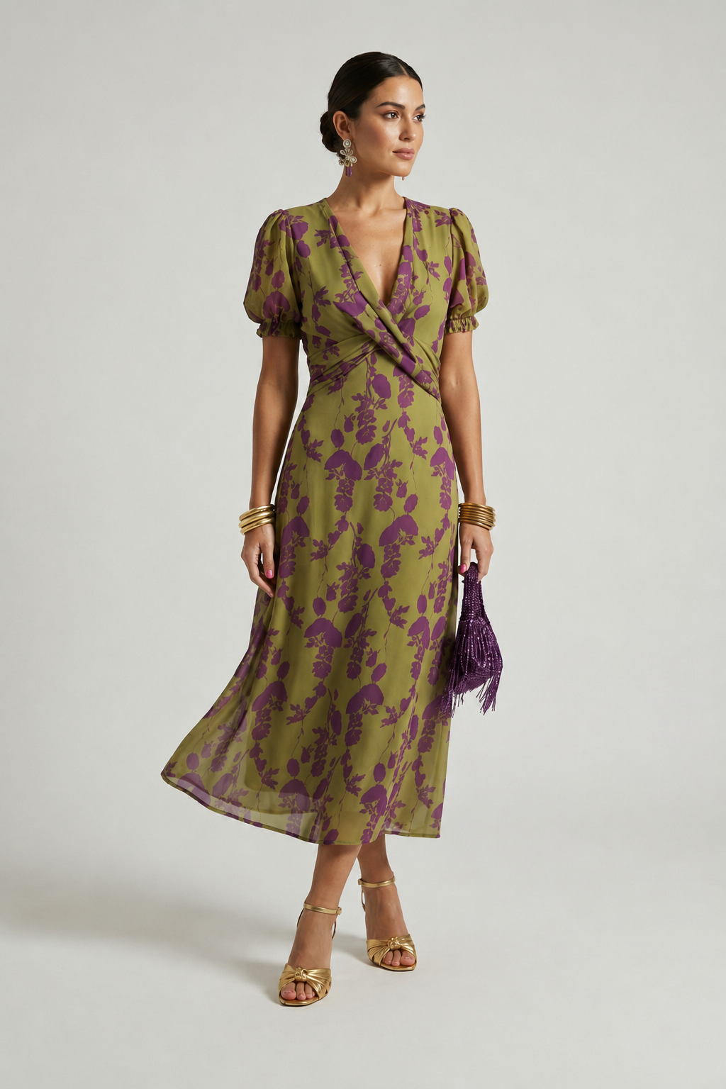 Odetta - Weiches florales Wickel-Midikleid