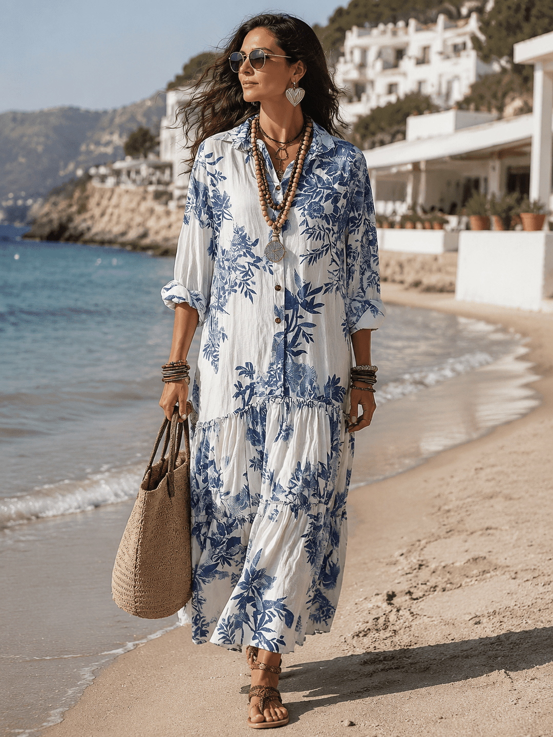 Thealise - Leichtes, florales Maxikleid mit Knopfleiste
